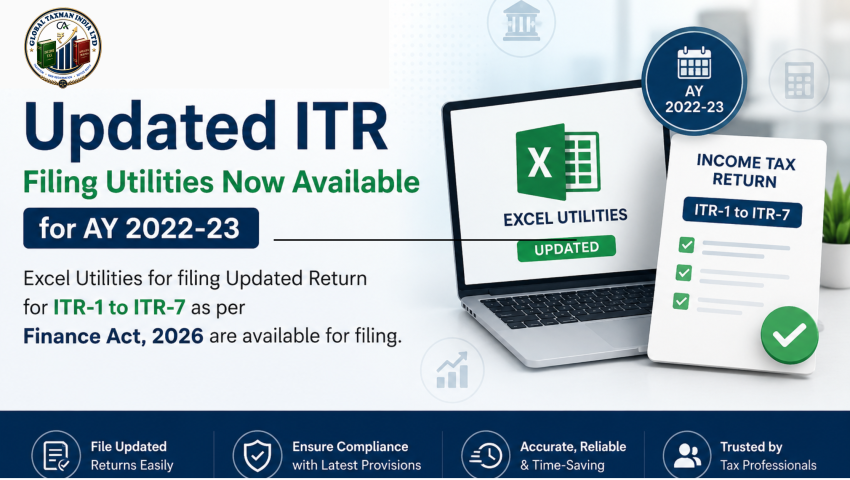 Excel Utilities for Updated Return (ITR-U) AY 2022-23 Now Available Under Finance Act, 2026